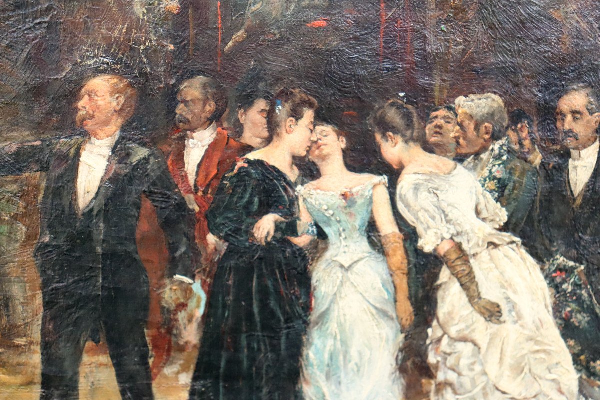 TABLEAU BELLE EPOQUE : "UNE RIXE AU BAL MASQUE"-photo-3