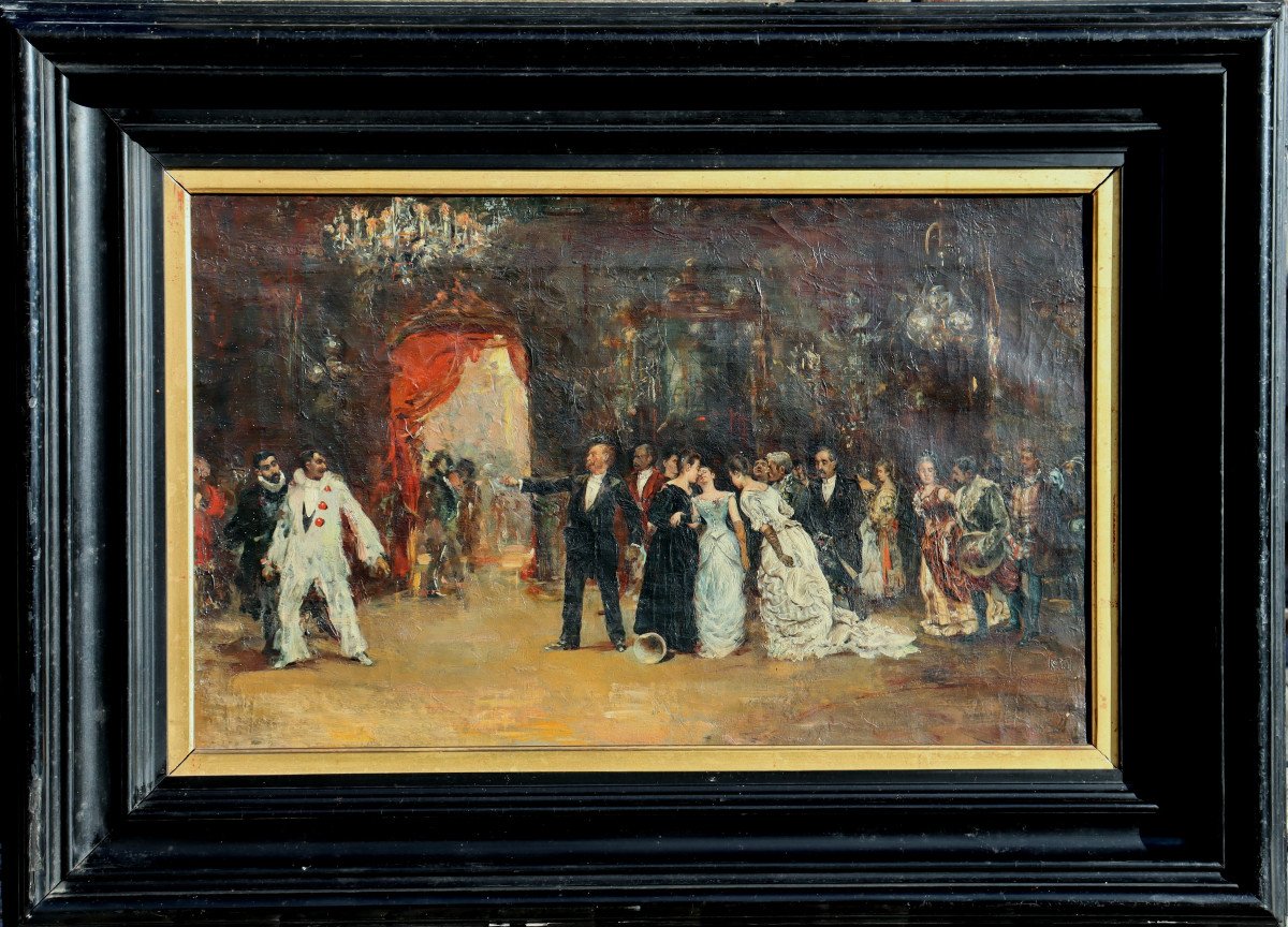 TABLEAU BELLE EPOQUE : "UNE RIXE AU BAL MASQUE"