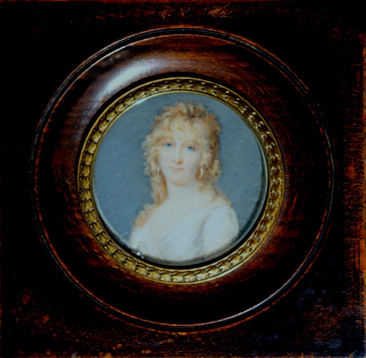 French School Circa 1810 : Miniature "blonde Young Woman"-photo-2