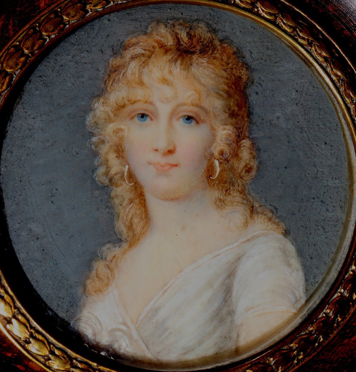 French School Circa 1810 : Miniature "blonde Young Woman"-photo-4