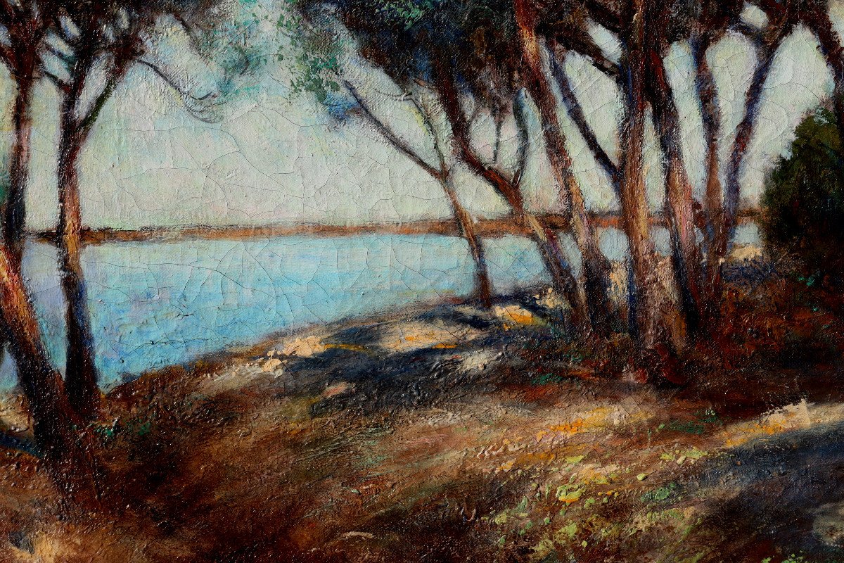 Elie Henri Dumont : "edge Of A Pond In The Landes"-photo-2