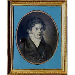 ECOLE FRANCAISE VERS 1820 : "PORTRAIT D'UN JEUNE HOMME"