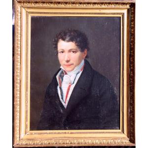 French School 1821 : "portrait With Embroidered Vest"