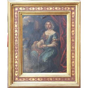 French School 17th Century : “lady Of Quality In Sainte Agnes”