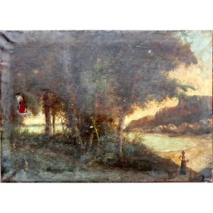 Bercke (19th Century) : Large Painting To Be Restored “jar Carrier By The Sea”
