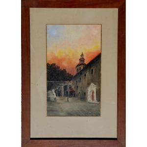 ACHILLE BUFFIER : "PARVIS DE L'EGLISE DE CIBOURE"