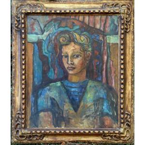 HENRI D'AMFREVILLE : "PORTRAIT DE JEUNE HOMME 1954"