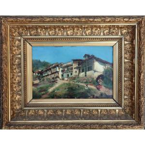 Maximino Peña Y Muñoz : "lively Village (san Esteban In Asturia)"