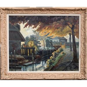 MAURICE VAGH WEINMANN : TRES GRAND TABLEAU "LE RUISSEAU" 