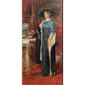 EMILE BERCHMANS : "DAME AU GRAND CHAPEAU"
