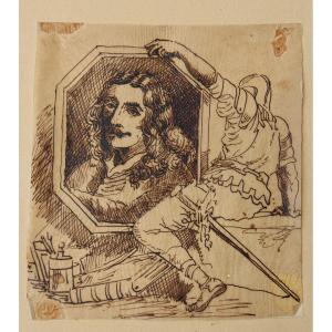 ITALIE XIXe : « FRONTISPICE A L’AUTOPORTRAIT DE SALVATOR ROSA »