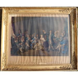 GRANDE LITHOGRAPHIE COLORIEE « MOLIERE », CADRE EMPIRE.
