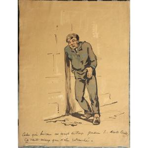 French School, Circa 1900 : “the Drunkard”