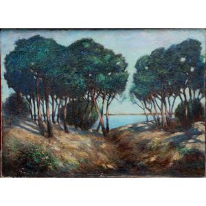 ELIE HENRI DUMONT : "BORD D'ETANG DANS LES LANDES" 