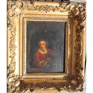 XIXe Century School : "young Woman With A Parrot"