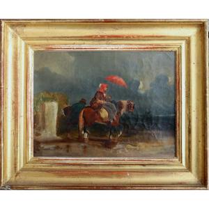ECOLE FRANCAISE CIRCA 1860 : « LE PARAPLUIE ROUGE"