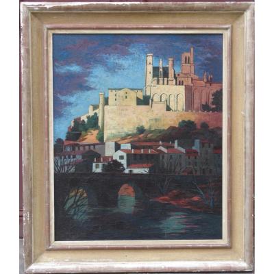 BONHOMME : GRAND TABLEAU "VUE DE BEZIERS"