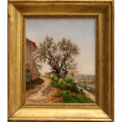 FELIX FRANCOIS ROUBAUD : PAYSAGE DU LOT AU PRINTEMPS