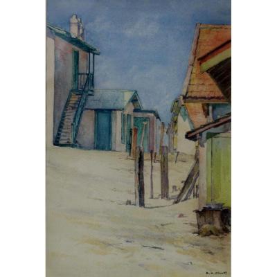 Adrien-henri Gillot: Houses On The Beach In Mimizan