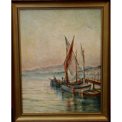 J. Felfin: Boats At Quai In The Mediterranean