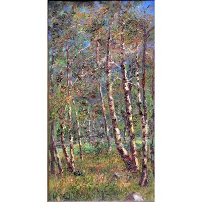 ECOLE RUSSE FIN XIXe (LEVITAN ?) : "LE BOIS DE BOULEAUX"