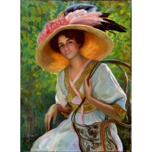 Geirges Chabance Michelet: Large Portrait In Pastel 1911