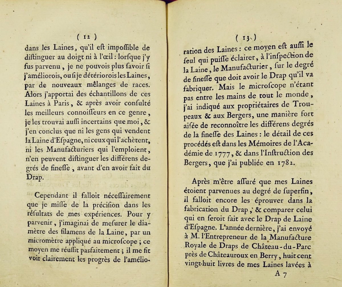 DAUBENTON - Mémoire sur le premier drap de laine superfine du crû de la France. 1785.-photo-7