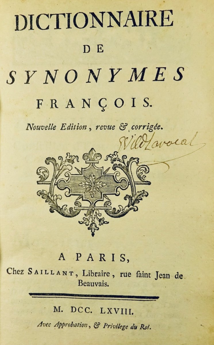 GIVOY (Timothée de) - Dictionnaire de synonymes françois. Paris, Chez Saillant, 1768.