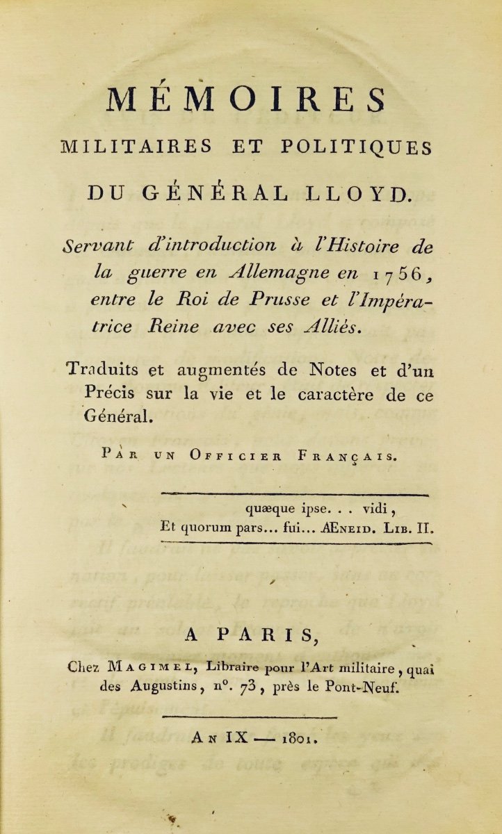 LLOYD (Henry) - Mémoires militaires et politiques du général Lloyd.  Magimel, 1801.