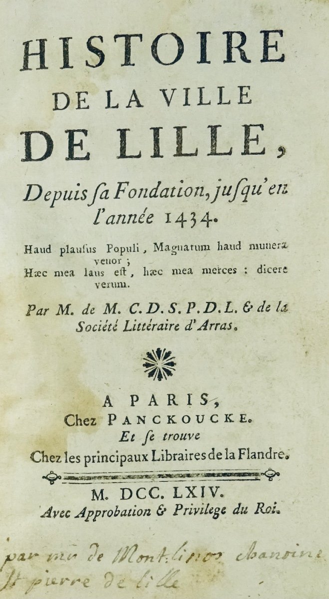 [mcdspdl & Arras Literary Society] - History Of The City Of Lille. 1764.