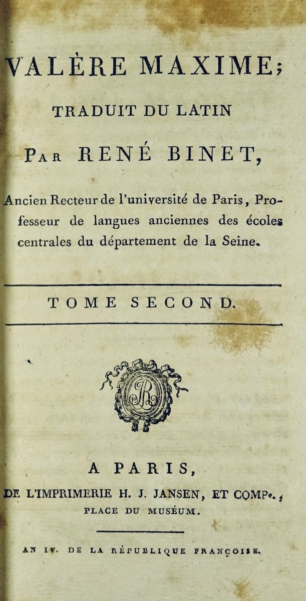 Maxime (valère) - Valère Maxime. From The Printing Press Hj Jansen Et Cie, Year IV (1796).-photo-1