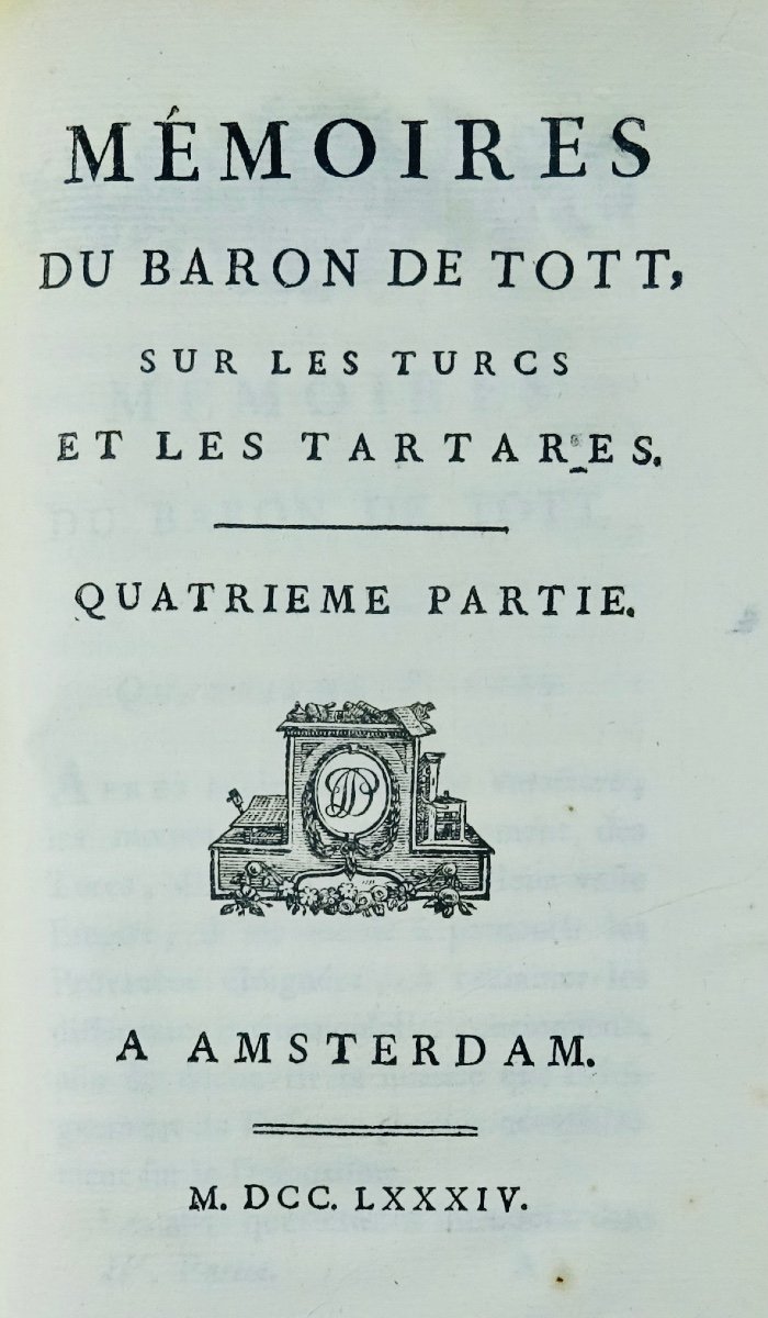 TOTT (Baron de) - Mémoires du baron de Tott sur les turcs et les tatares. Amsterdam, 1784.-photo-5