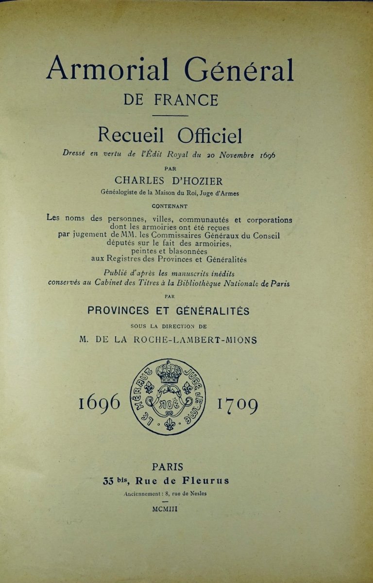D'HOZIER (Charles) - Armorial général de France. Recueil officiel. Alsace. 1903.-photo-1