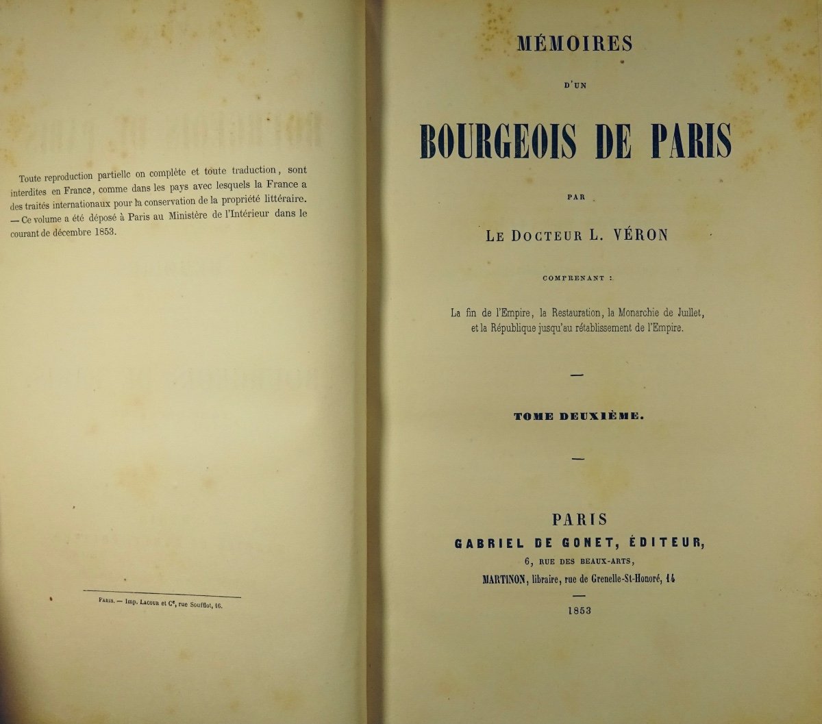 Véron (l.) - Memoirs Of A Bourgeois Of Paris. Paris, Gabriel De Gonet, 1853-1855.-photo-2