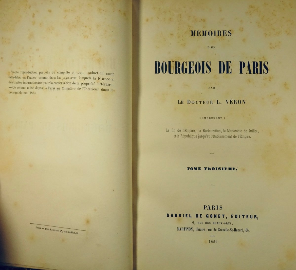 Véron (l.) - Memoirs Of A Bourgeois Of Paris. Paris, Gabriel De Gonet, 1853-1855.-photo-3