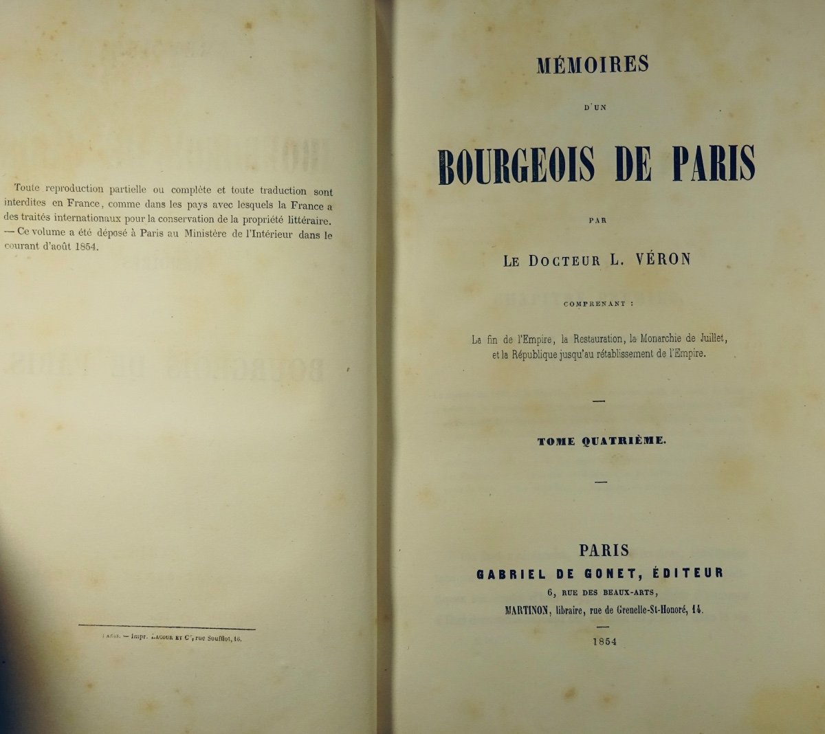 Véron (l.) - Memoirs Of A Bourgeois Of Paris. Paris, Gabriel De Gonet, 1853-1855.-photo-4