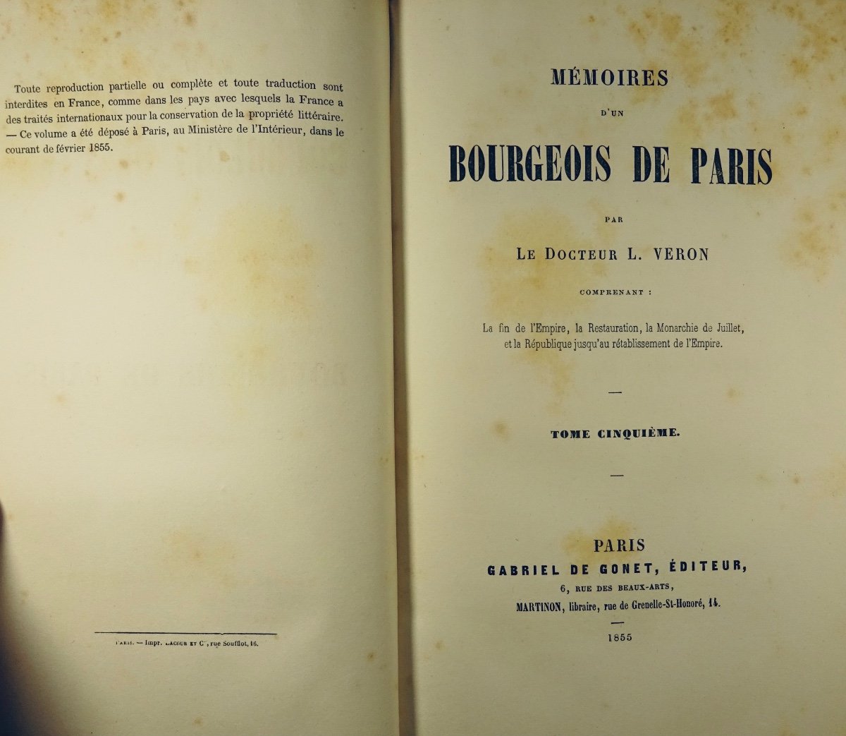 Véron (l.) - Memoirs Of A Bourgeois Of Paris. Paris, Gabriel De Gonet, 1853-1855.-photo-5