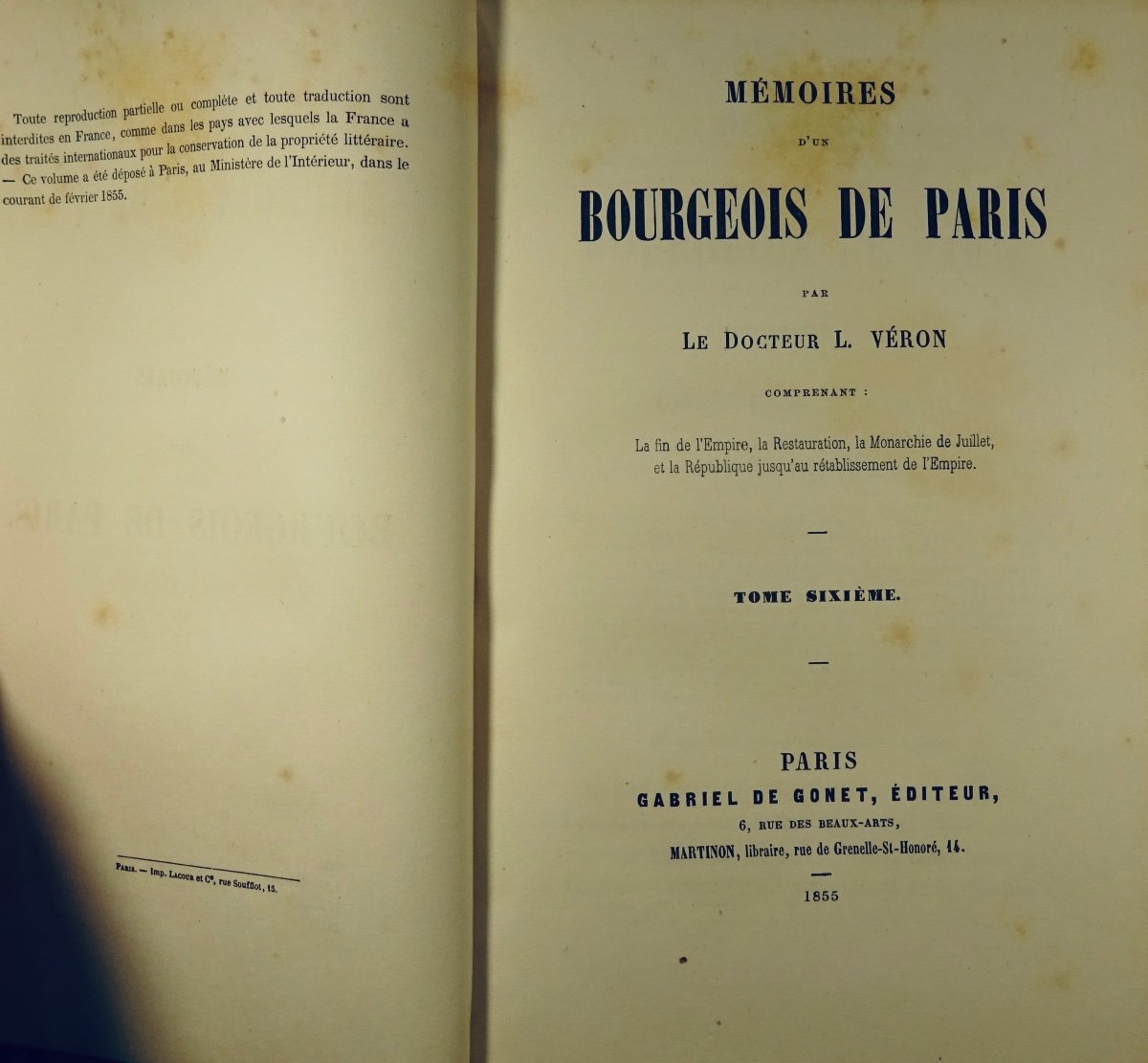 Véron (l.) - Memoirs Of A Bourgeois Of Paris. Paris, Gabriel De Gonet, 1853-1855.-photo-6