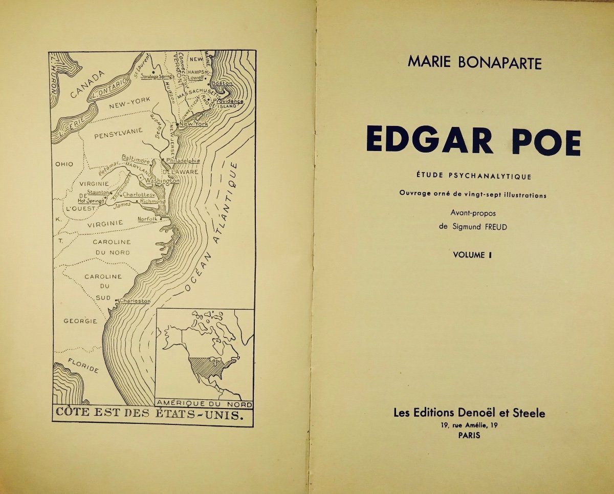 BONAPARTE - Edgar Poe, étude psychanalytique. Denoël et Steele, 1933. Envoi de l'auteur.-photo-4