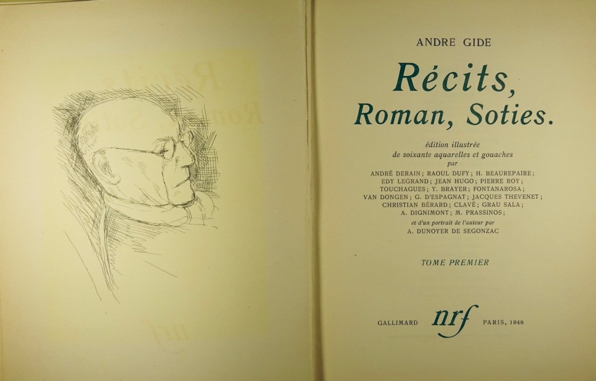 Gide - Stories, Novels, Soties. Gallimard, 1948 Hardcovers By Paul Bonet.-photo-1