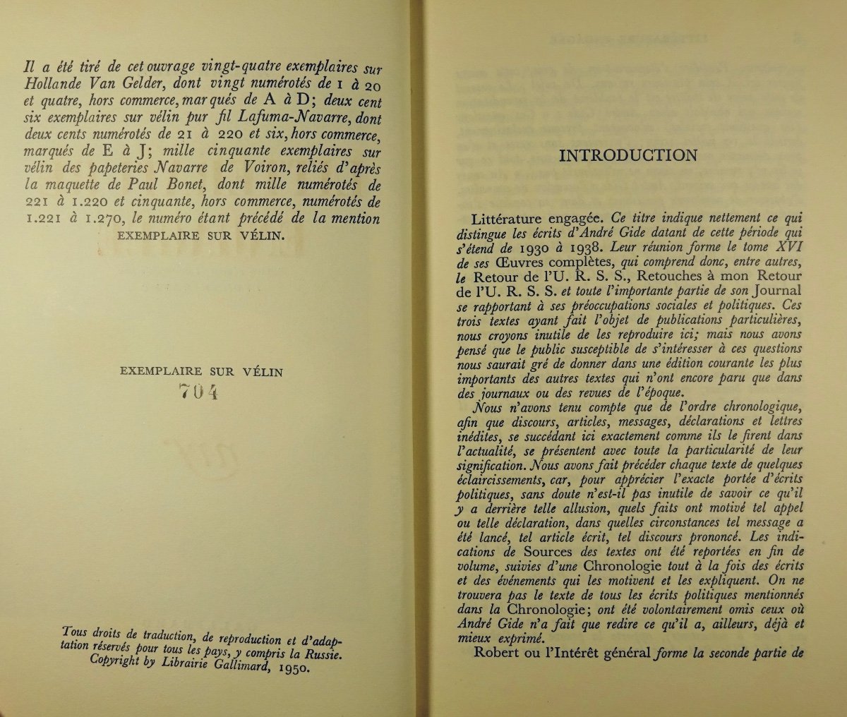 GIDE (André) - Littérature engagée. Gallimard, 1950, cartonnage Paul BONET.-photo-2