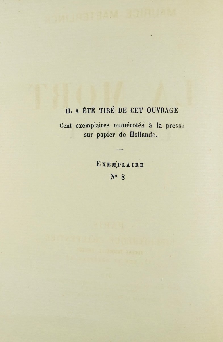 MAETERLINCK (Maurice) - La mort. Paris, Bibliothèque-Charpentier, 1913. Édition originale.-photo-2
