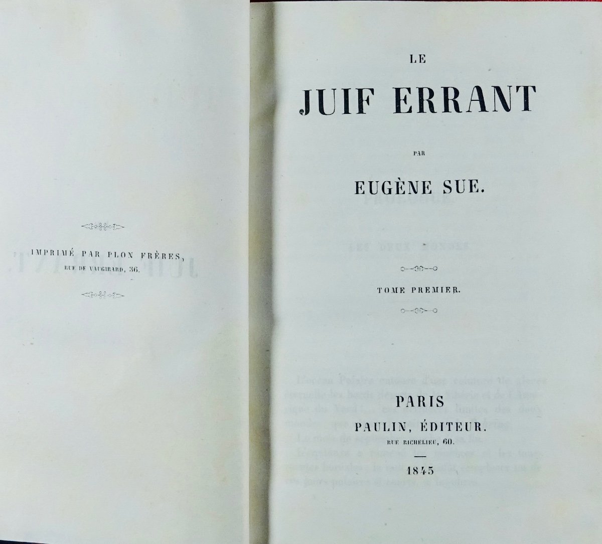SUE (Eugène) - Le juif errant. Paris, Paulin, éditeur, 1845. Bien relié.-photo-2