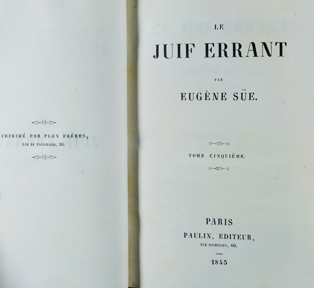 SUE (Eugène) - Le juif errant. Paris, Paulin, éditeur, 1845. Bien relié.-photo-1