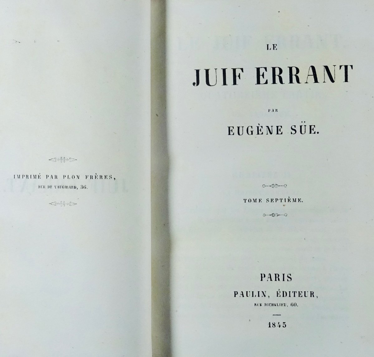 SUE (Eugène) - Le juif errant. Paris, Paulin, éditeur, 1845. Bien relié.-photo-2