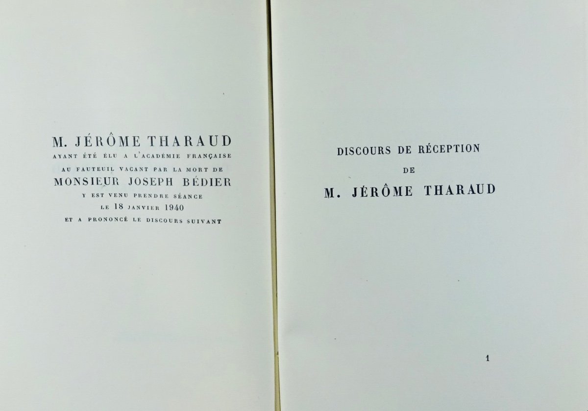 THARAUD et DUHAMEL - Discours de réception de M. Jérôme Tharaud à l'Académie Française. 1940.-photo-1