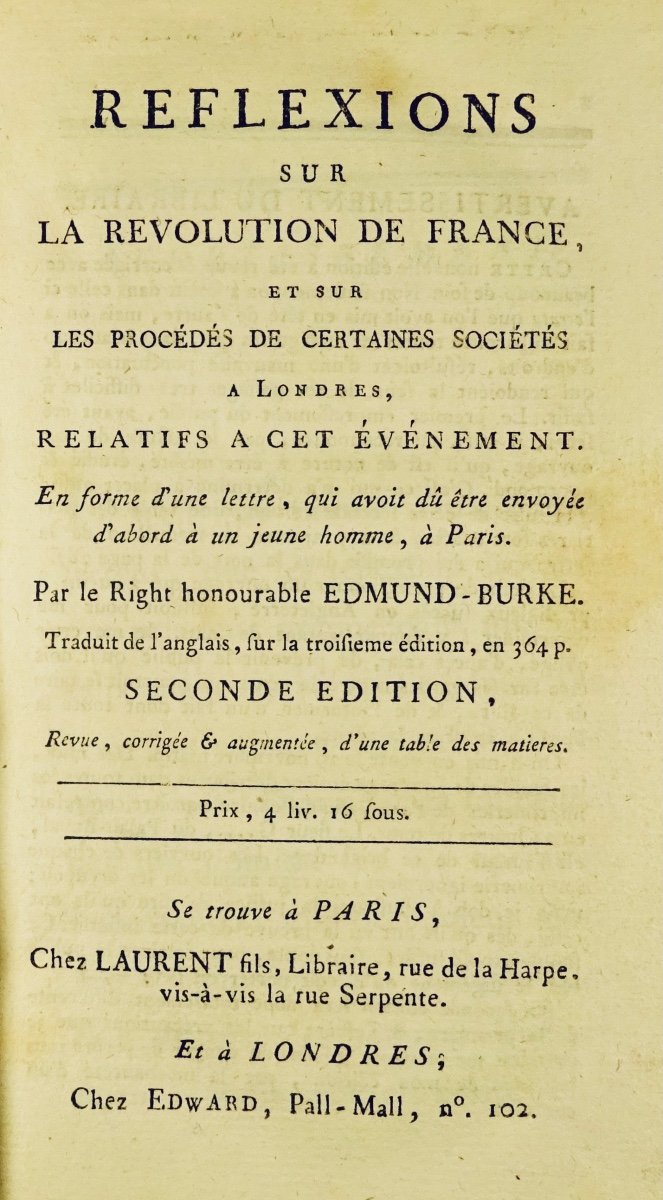 BURKE (Edmund) - Réflexions sur la révolution de France, 1790, reliure d'époque.-photo-8