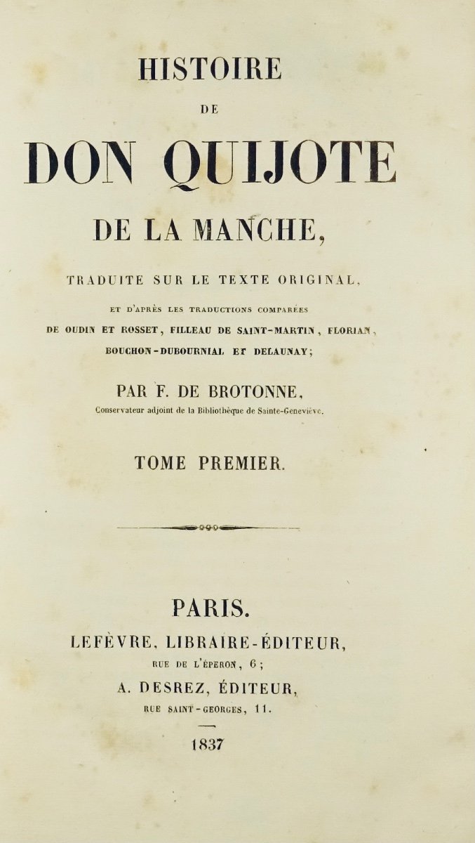 CERVANTÈS - Histoire de Don Quijote de la Manche. Lefèvre, 1837, en reliure d'époque.-photo-3