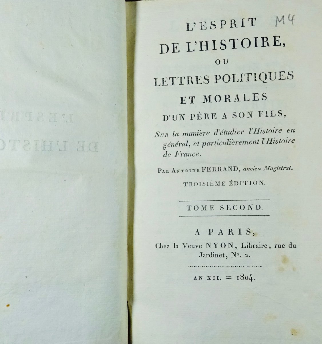 FERRAND - L'esprit de l'histoire, ou lettres politiques . Chez Nyon, 1805, reliure d'époque.-photo-5
