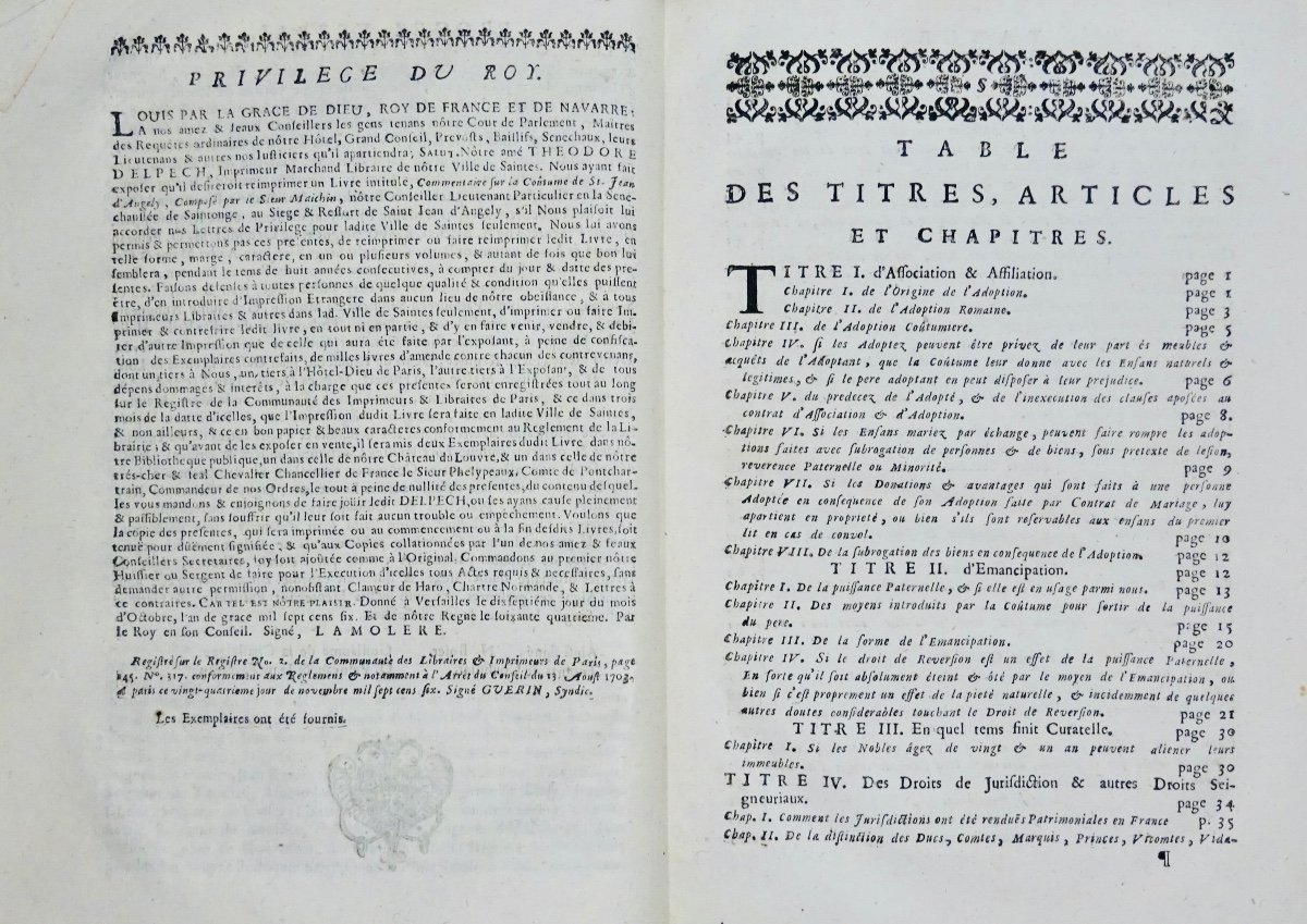 MAICHIN - Commentaires sur la coûtume de St Jean d'Angely. 1708, reliure d'époque.-photo-1